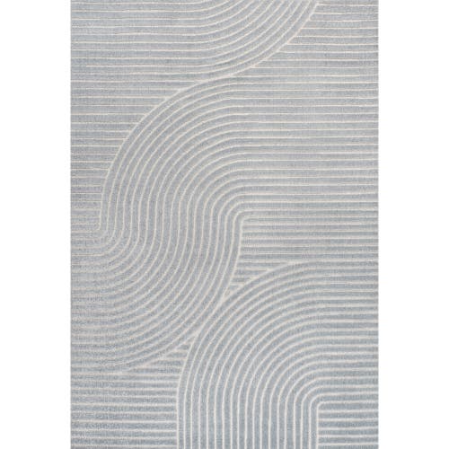 Jonathan Y Hallie High-low Minimalist Curve Geometric Indoor/outdoor Area Rug In Light Blue/cream