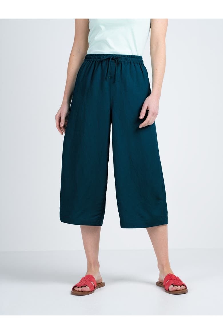 Cropped Wide Leg Linen Blend Trousers, Main, color, Marine Navy