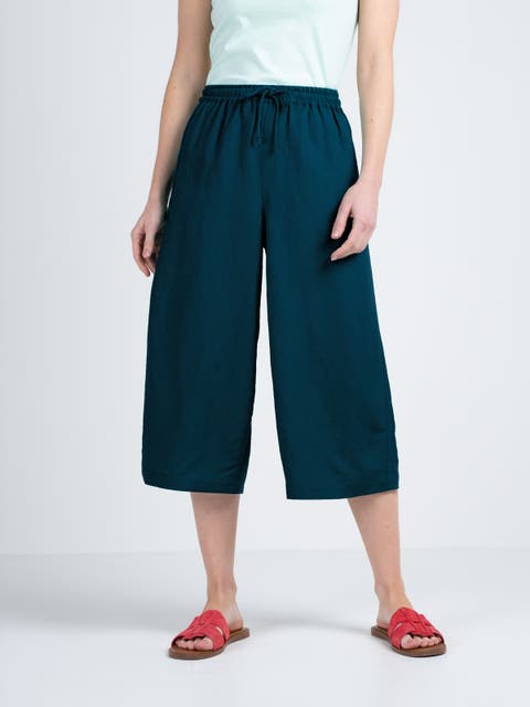 Cropped Wide Leg Linen Blend Trousers