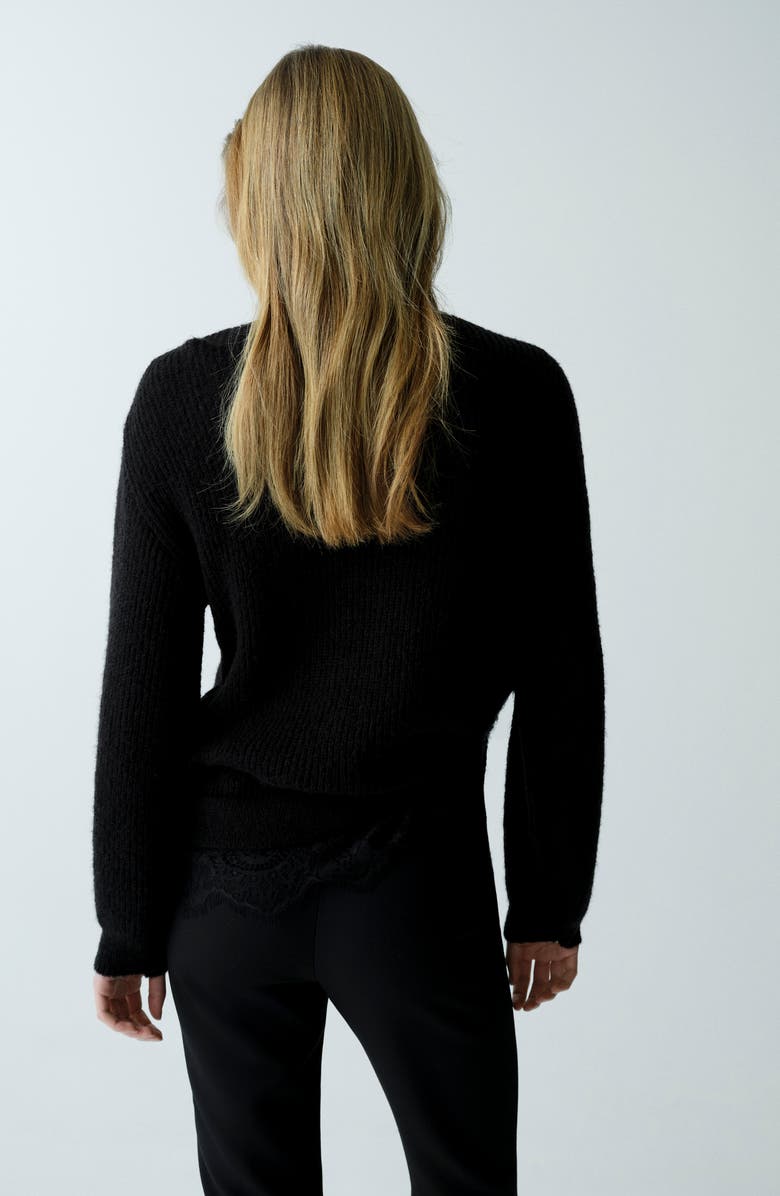 MANGO Lace Trim Rib Sweater, Alternate, color,