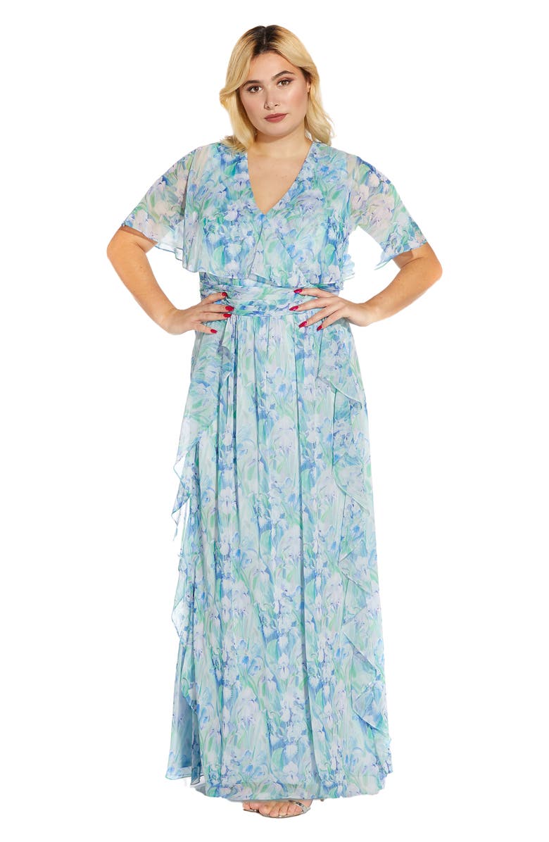 Adrianna Papell Chiffon Capelet Gown, Alternate, color,