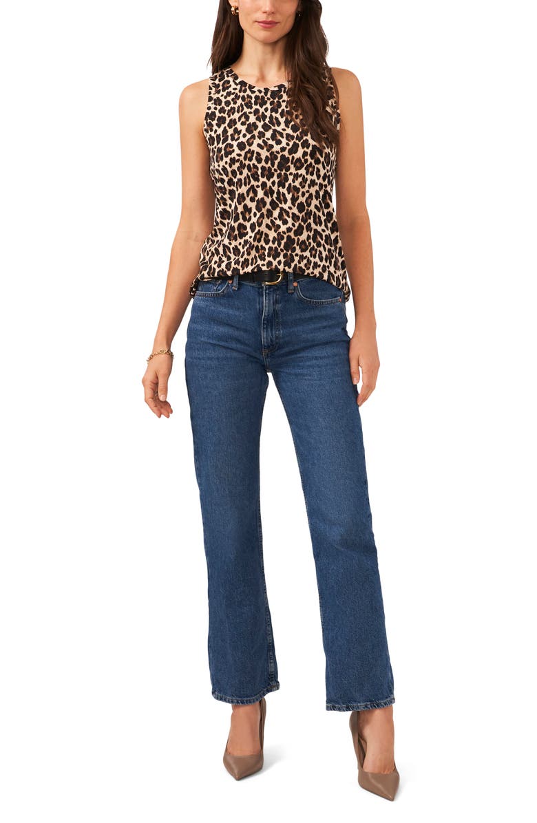 Vince Camuto Leopard Print Tank, Alternate, color, Rich Black