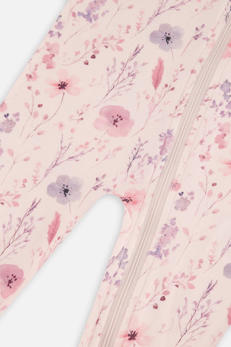 Organic Cotton Floral Front Zipper Footed One Piece Pajama, Alternate, color, Pink Printed Flowers