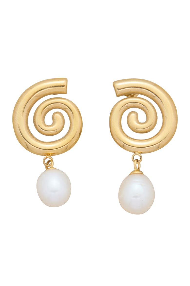 Swirl Freshwater Pearl Drop Earrings, Main, color, GOLD