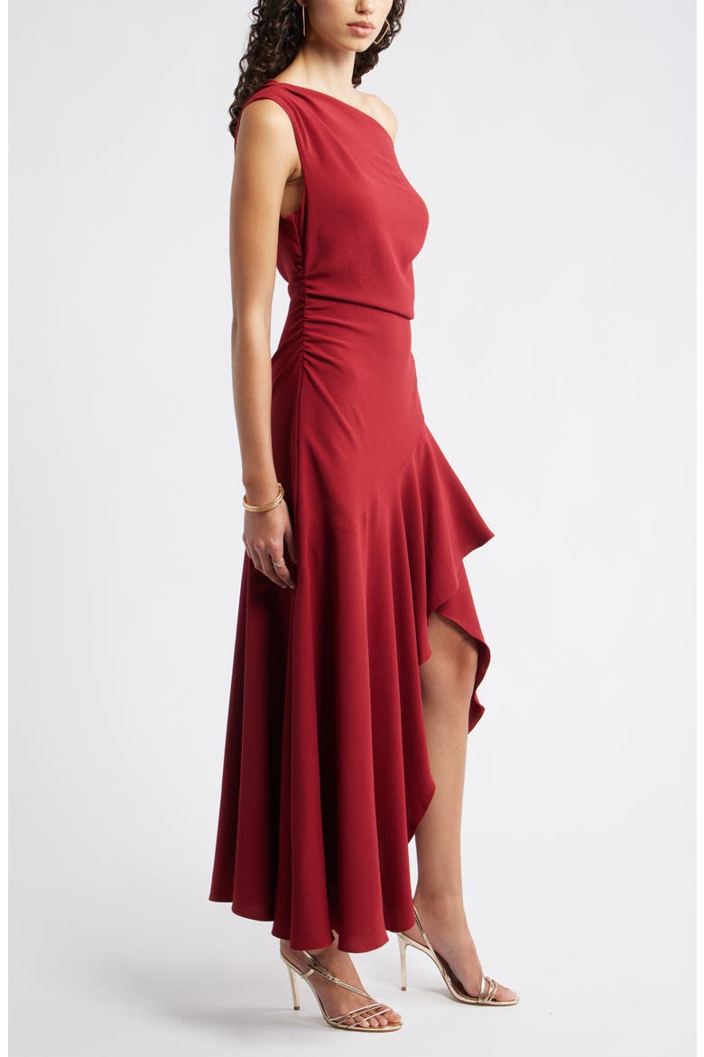 Cascading Ruffle Crepe One-Shoulder Gown, Alternate, color, RED CINDER