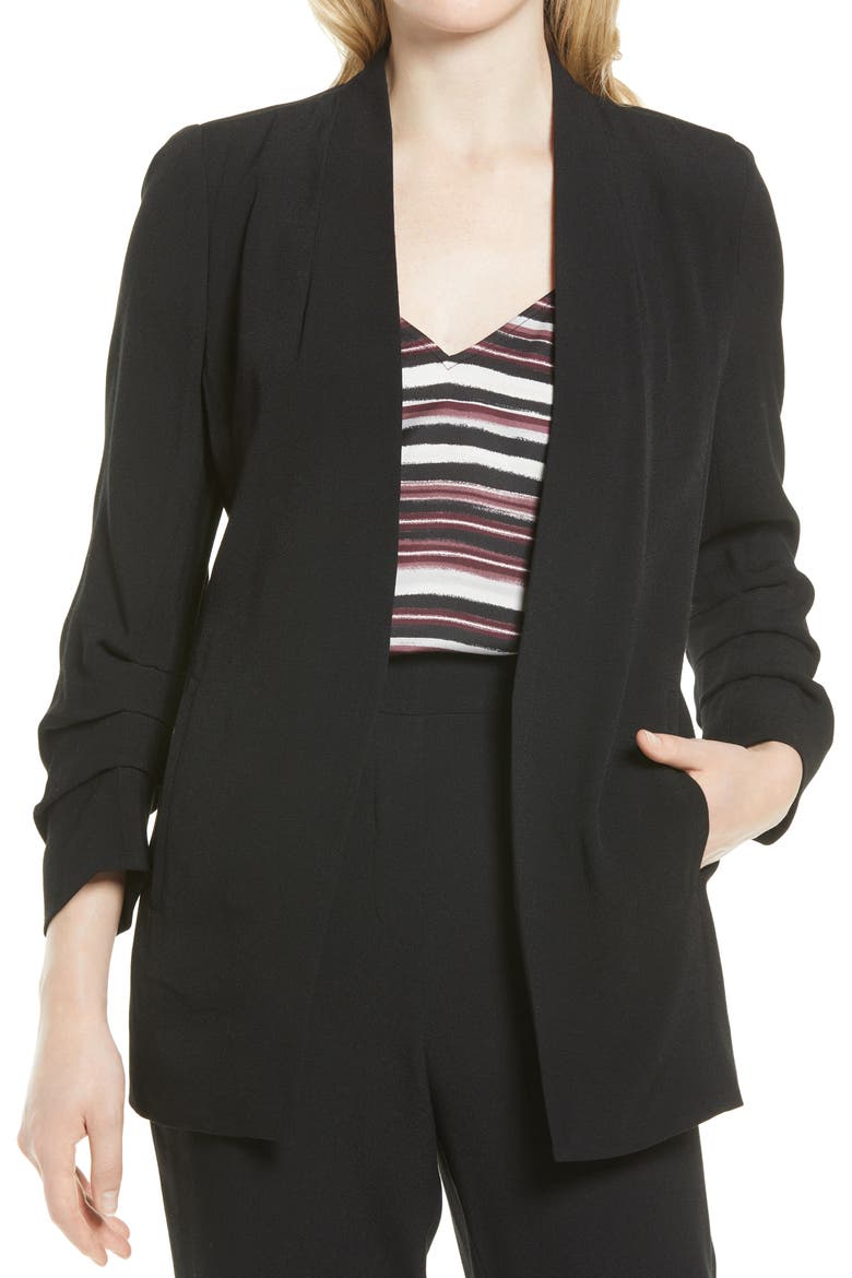Open Front Long Blazer, Main, color, BLACK