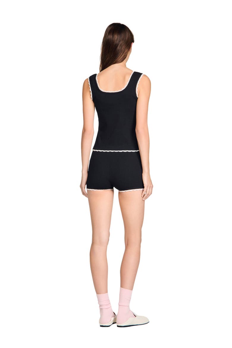 Beaded embroidered cotton vest top, Alternate, color, Black