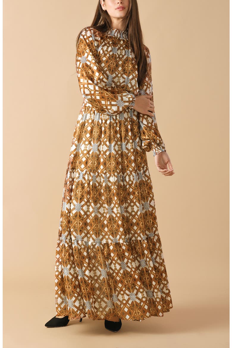 Print Tiered Long Sleeve Maxi Dress, Alternate, color, IVORY
