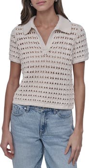 DKNY Jeans Open Stitch Pointelle Polo