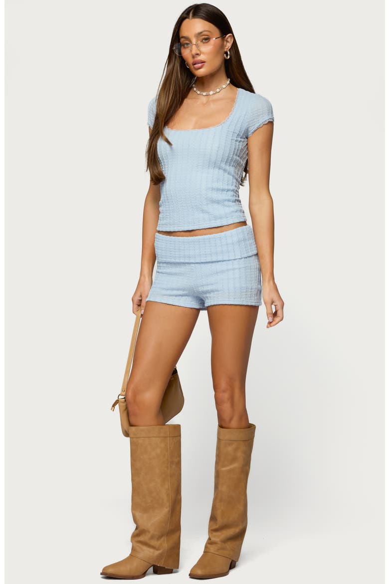 Iyara Textured Foldover Shorts, Alternate, color, LIGHT-BLUE