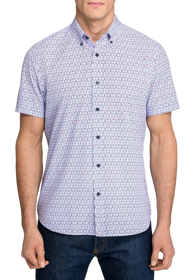 Slim Fit Circle Geo Performance Short Sleeve Shirt, Main, color, BLUE PURPLE