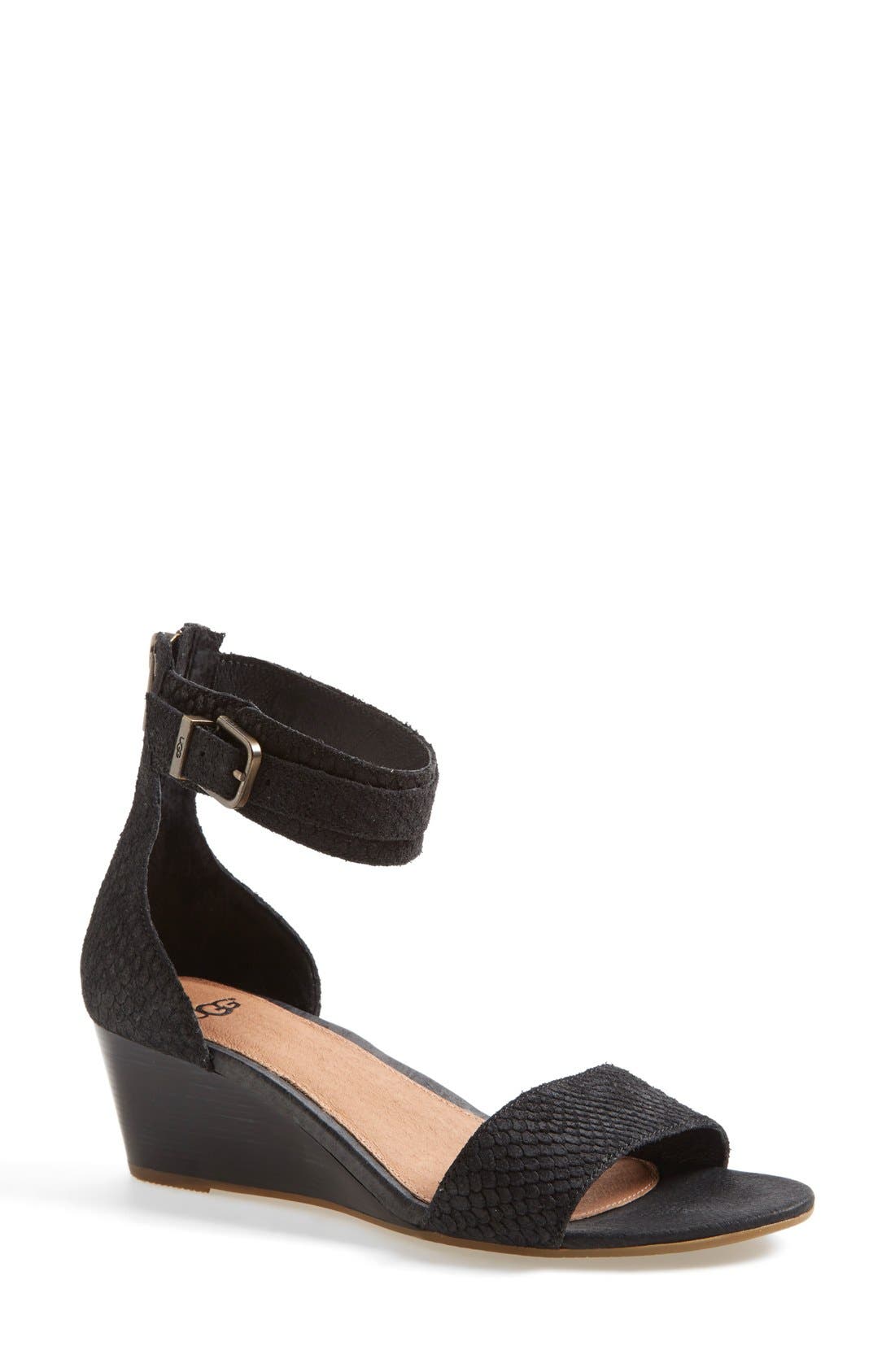 Australia 'Char Mar' Ankle Cuff Wedge Sandal, Main, color, BLACK