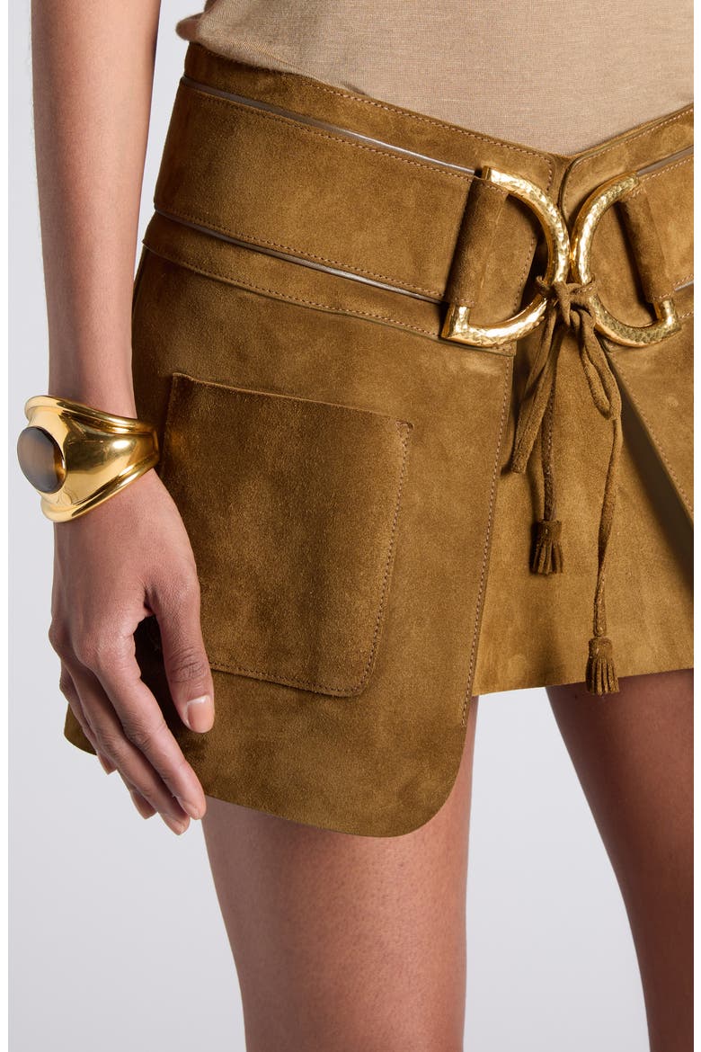 Inverted Pleat Suede Miniskirt, Alternate, color, DARK CHARTREUSE