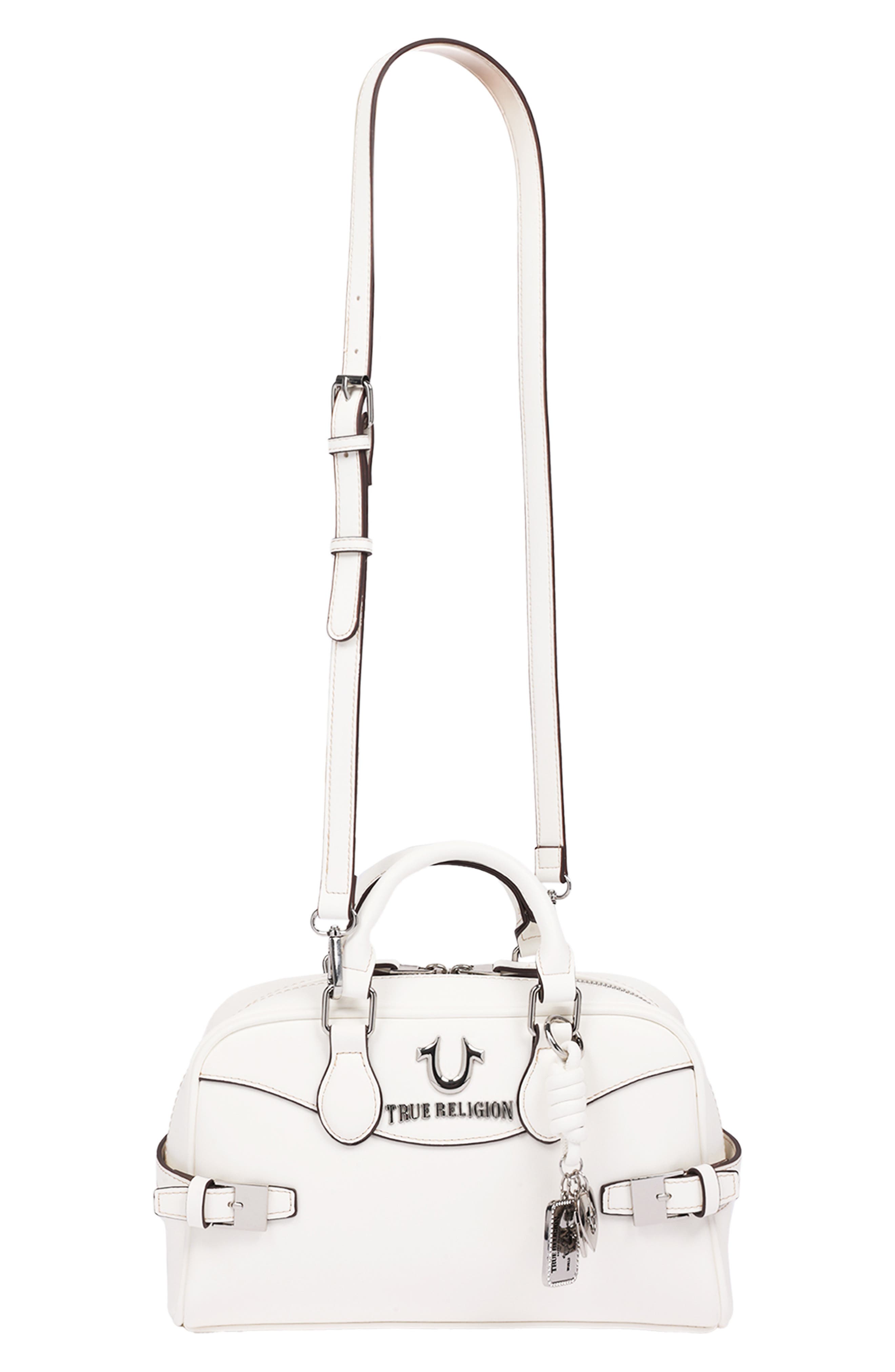 Brooks Belted Faux Leather Satchel, Alternate, color, WHITE