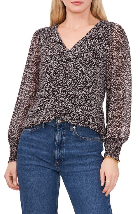 Balloon Sleeve Chiffon Button-Up Top