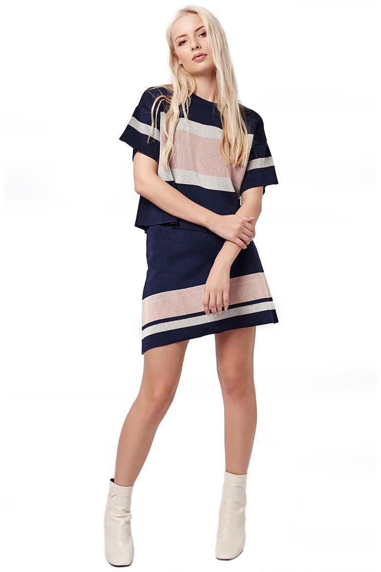 Modern Stripe Boxy Tee, Alternate, color, NAVY BLUE