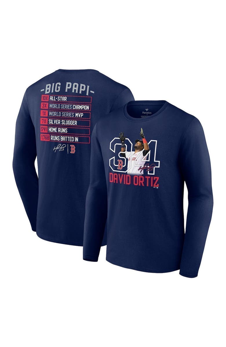 FANATICS Men's Fanatics Branded David Ortiz Navy Boston Red Sox Stats Resume Long Sleeve T-Shirt, Main, color, Navy