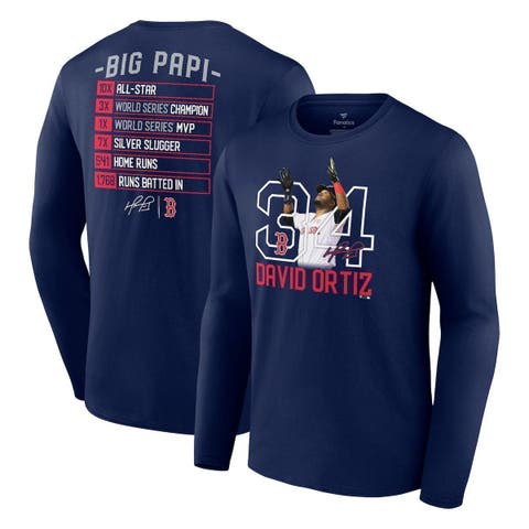 Men's Fanatics Branded David Ortiz Navy Boston Red Sox Stats Resume Long Sleeve T-Shirt