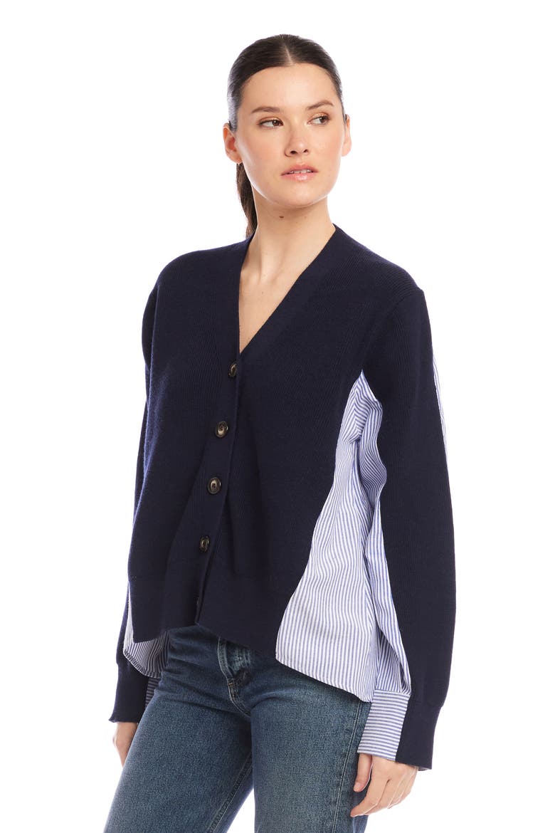 Celine Mixed Media Cardigan, Alternate, color, NAVY