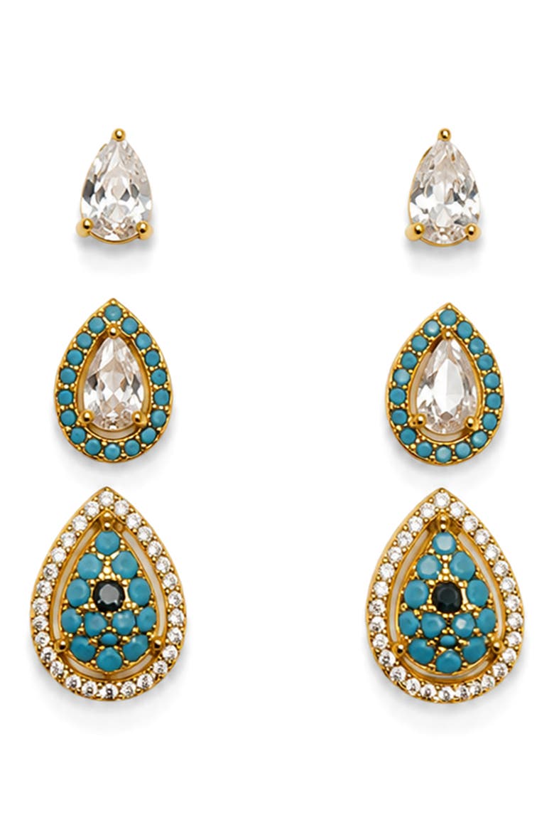 Oasis Set of 3 Drop Earrings, Main, color, GOLD