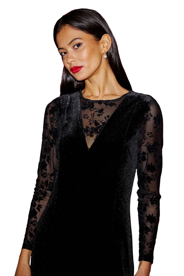 Fitted Velvet Dress, Alternate, color, Black
