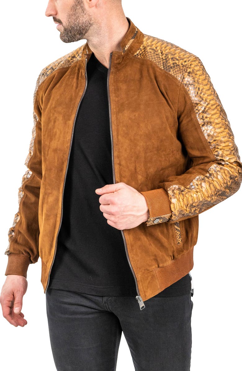 Maceoo Pythondesert Brown Snakeskin Embossed Leather Jacket, Alternate, color, Brown