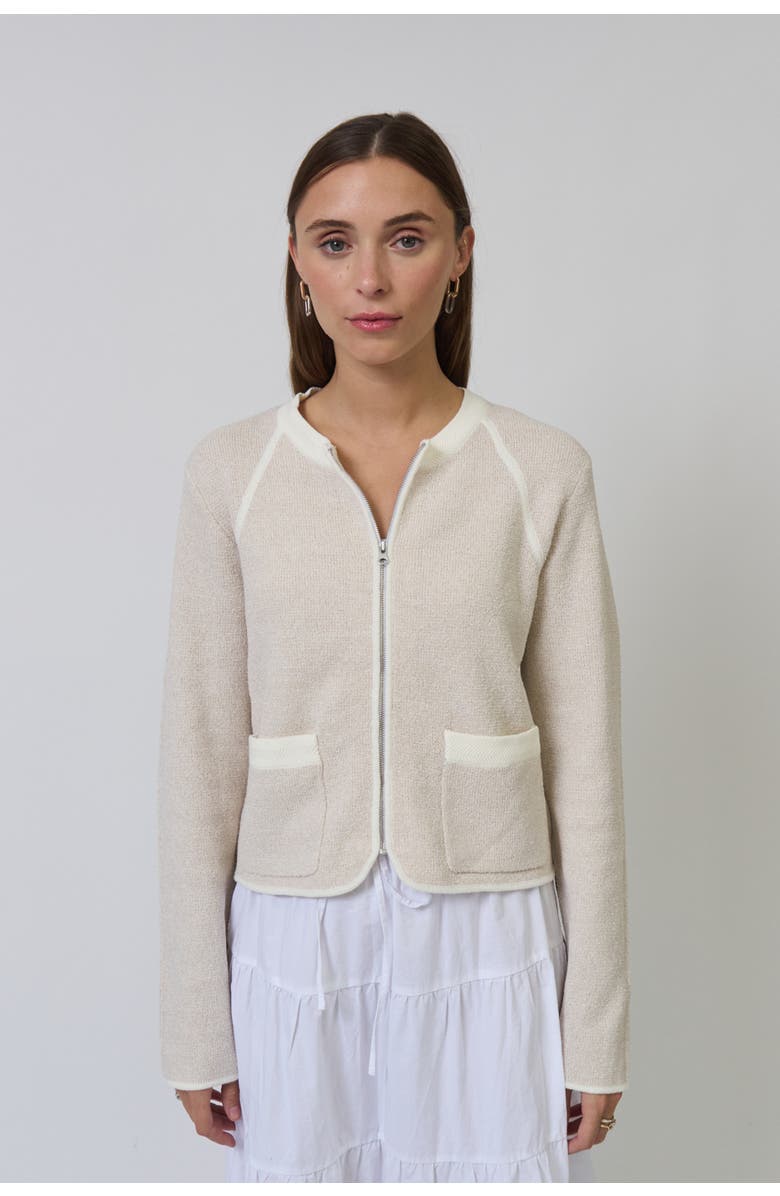 Central Park West Celeste Tweed Yarn Zip Up, Main, color, Sand