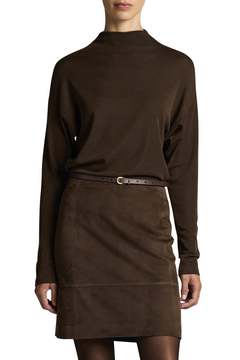 Relaxed Funnel Neck Wool Blend Top, Main, color, PINEWOOD