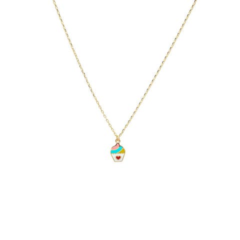 Kids Rainbow Cupcake Necklace 14K