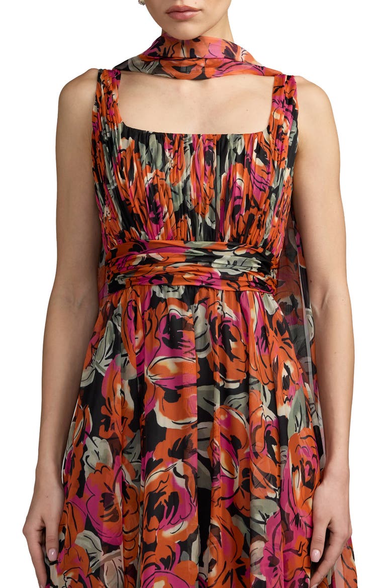 Floral Chiffon A-Line Gown with Scarf, Alternate, color, Rose
