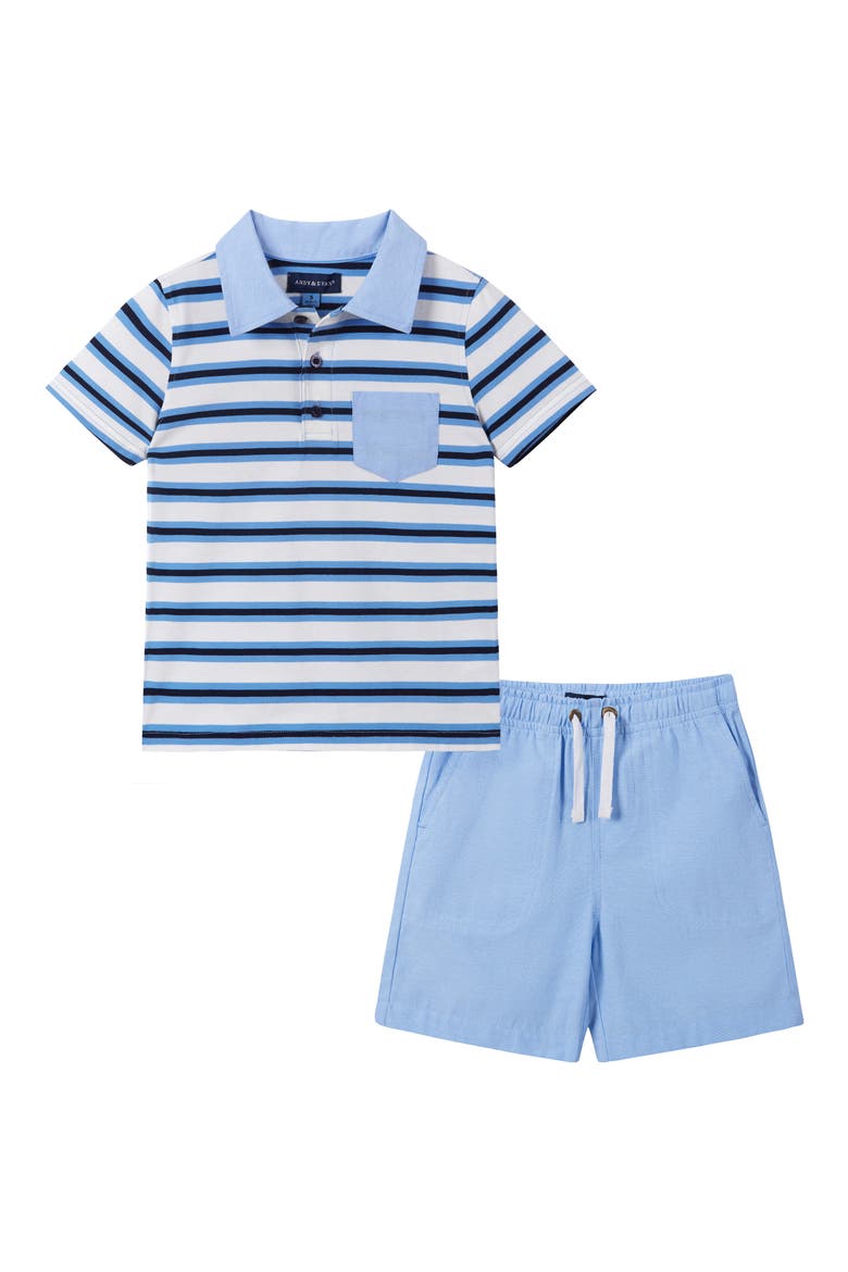 Kids' Polo Shirt & Shorts Set, Main, color, WHITE/BLUE MULTI