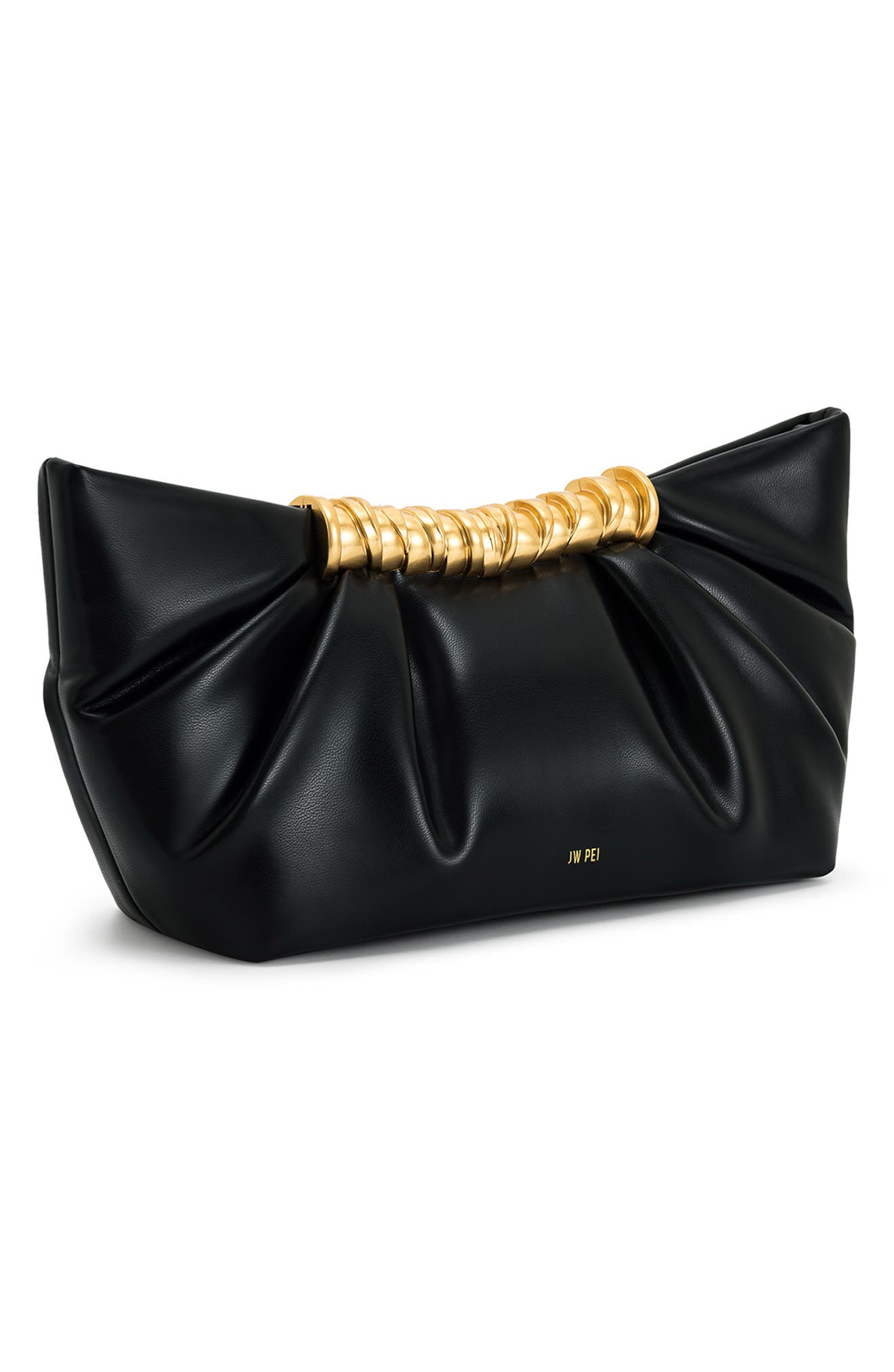 JW PEI Leia Pleated Faux Leather Clutch, Alternate, color, Black