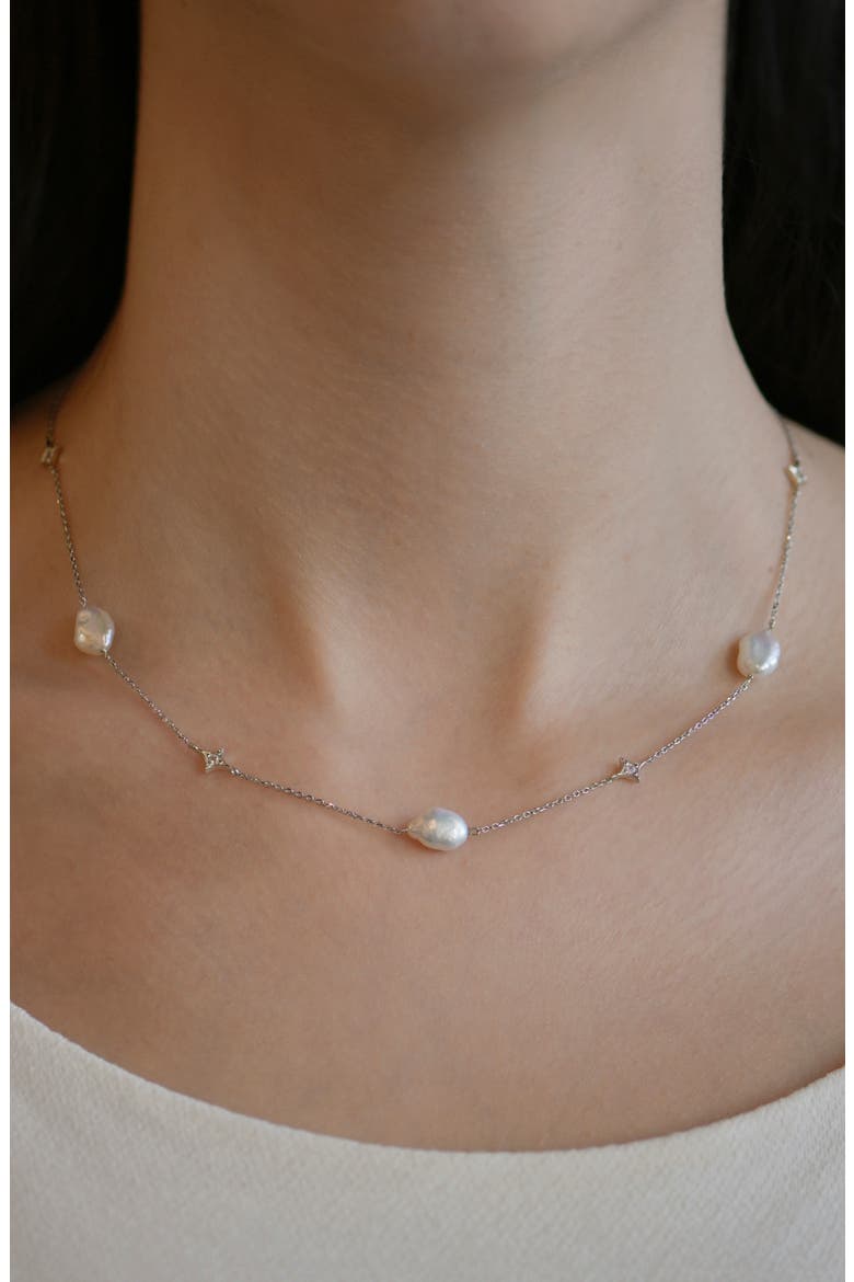 Emilia Gothic Star Cultured Pearl Necklace, Alternate, color, SILVER