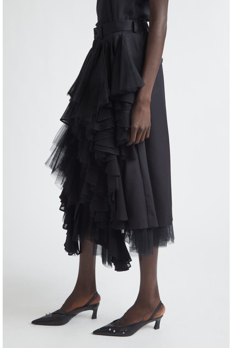 Wool Gabardine Skirt with Tulle Ruffles, Alternate, color, BLACK X BLACK