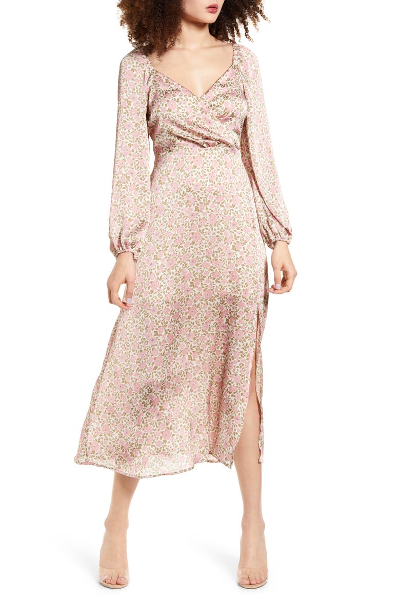 Floral Print Long Sleeve Midi Dress, Main, color, PINK VINE