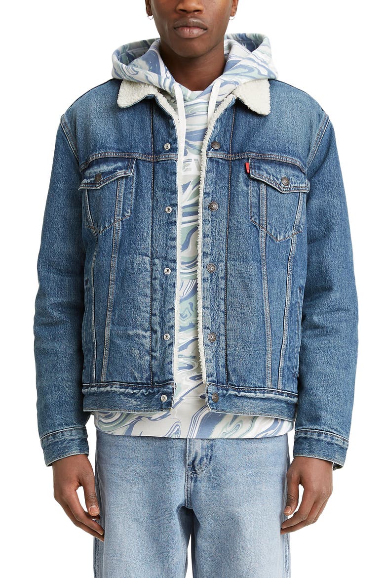 Levis® Fleece Denim Trucker Jacket, Main, color, FABLE SHERPA TRUCKER