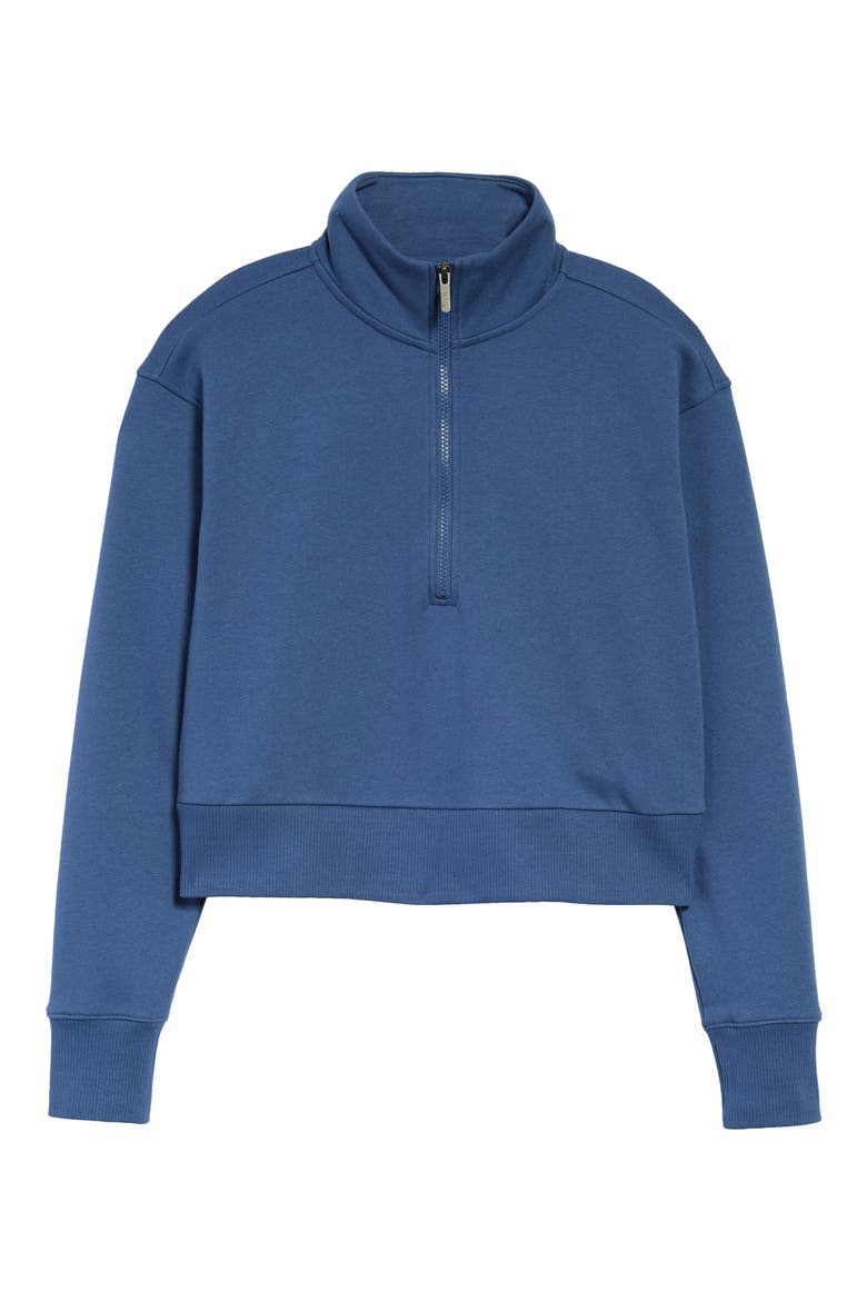 Cara Lite Half Zip Crop Sweatshirt, Main, color, NAVY DENIM