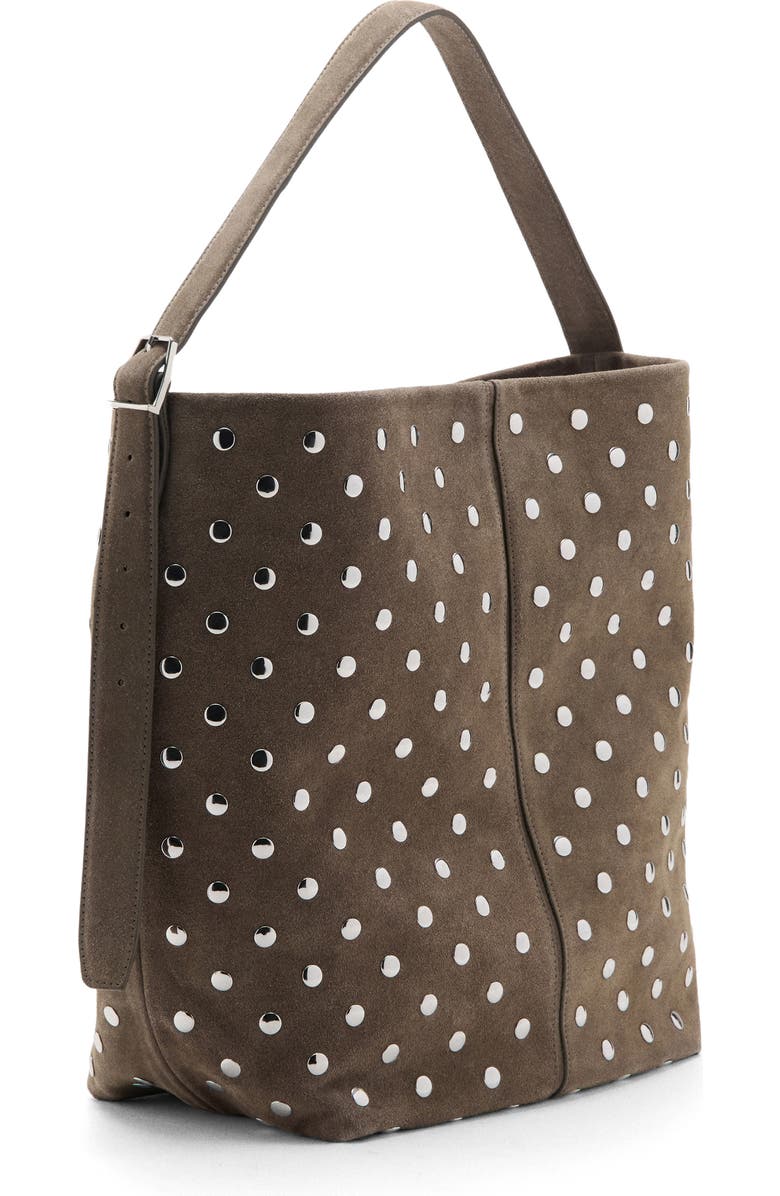 MANGO Studded Suede Bucket Bag, Alternate, color,