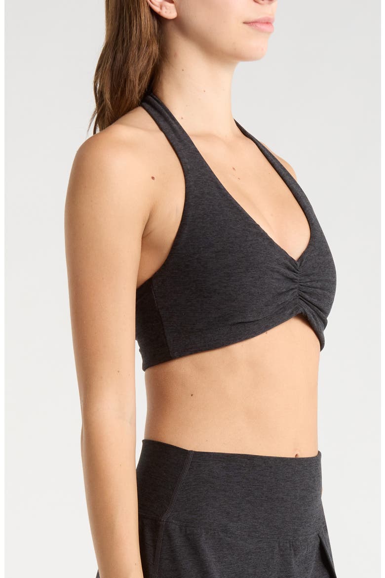 Stretch Halter Sports Bra, Alternate, color, HEATHER BLACK