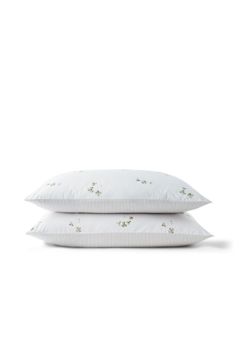 Clover Romantic Floral Striped Reversible Pillowcase Pairs, Main, color, Green