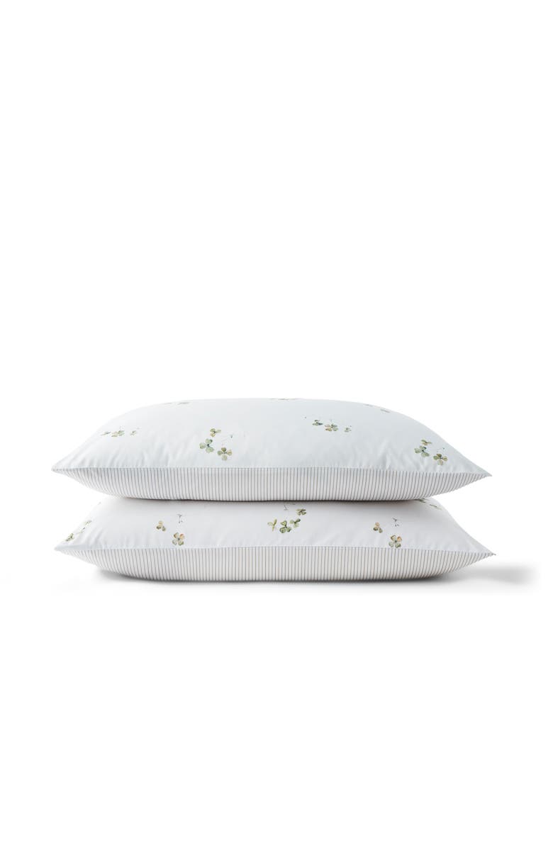 CHRISTY Clover Romantic Floral Striped Reversible Pillowcase Pairs, Main, color, Green
