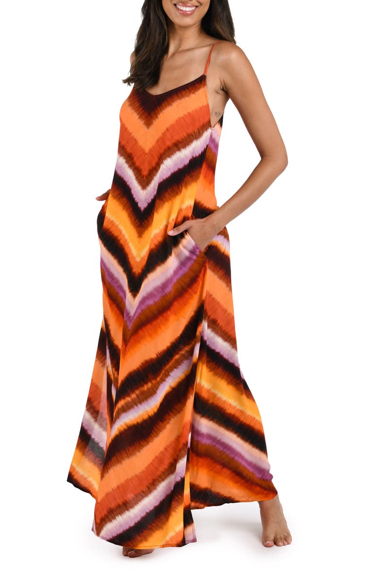 La Blanca Horizon Crepe Cover-Up Dress, Alternate, color, Sunset