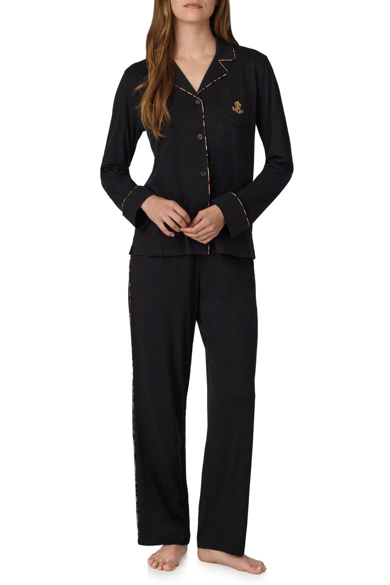 Cotton Blend Pajamas, Main, color, BLACK GOLD
