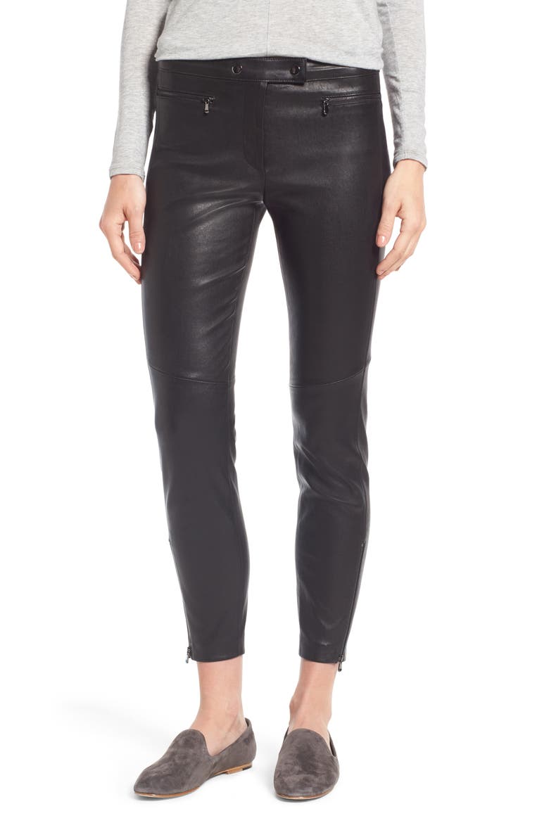 Stretch Leather Biker Pants, Main, color, BLACK