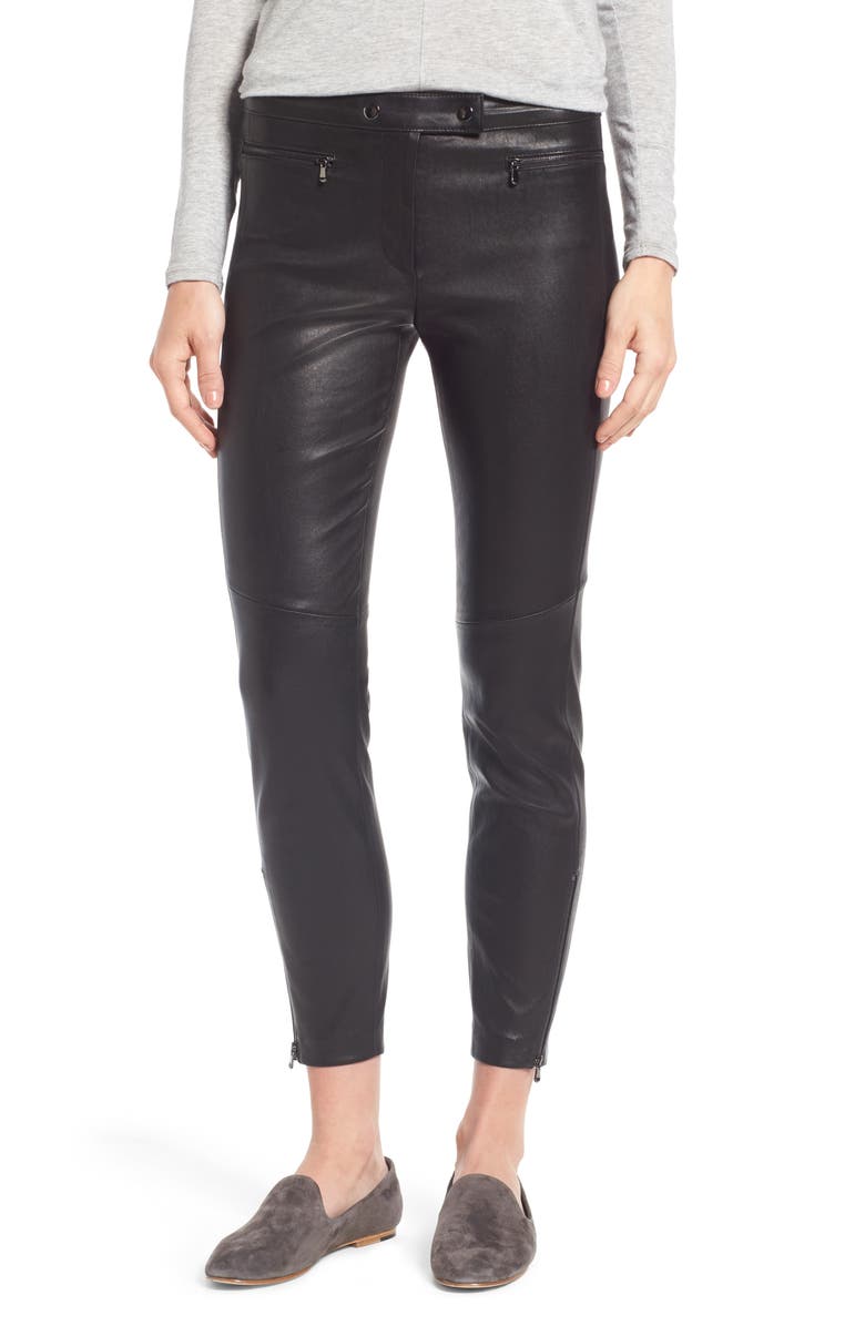 Nordstrom Signature Stretch Leather Biker Pants, Main, color, 