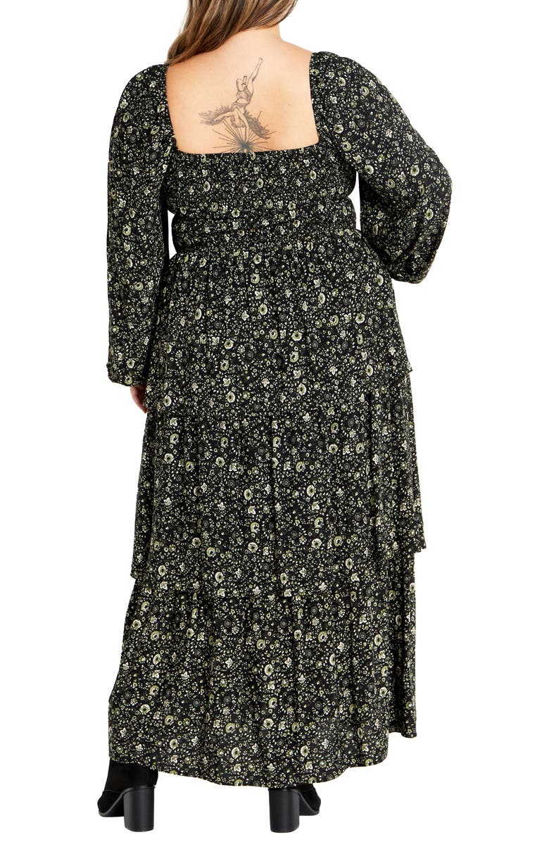 City Chic Dahlia Smocked Long Sleeve Tiered Maxi Dress, Alternate, color, 