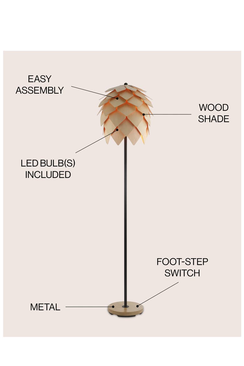 Simon 63" Pinecone Wood/Metal LED Floor Lamp, Natural/Black, Alternate, color, Natural/Black