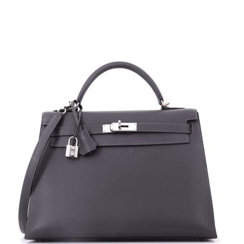 Kelly Handbag Grey Epsom with Palladium Hardware 32