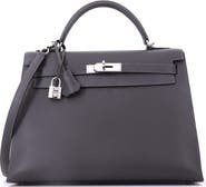 Pre-Owned Hermes Kelly Handbag Grey Epsom with Palladium Hardware 32