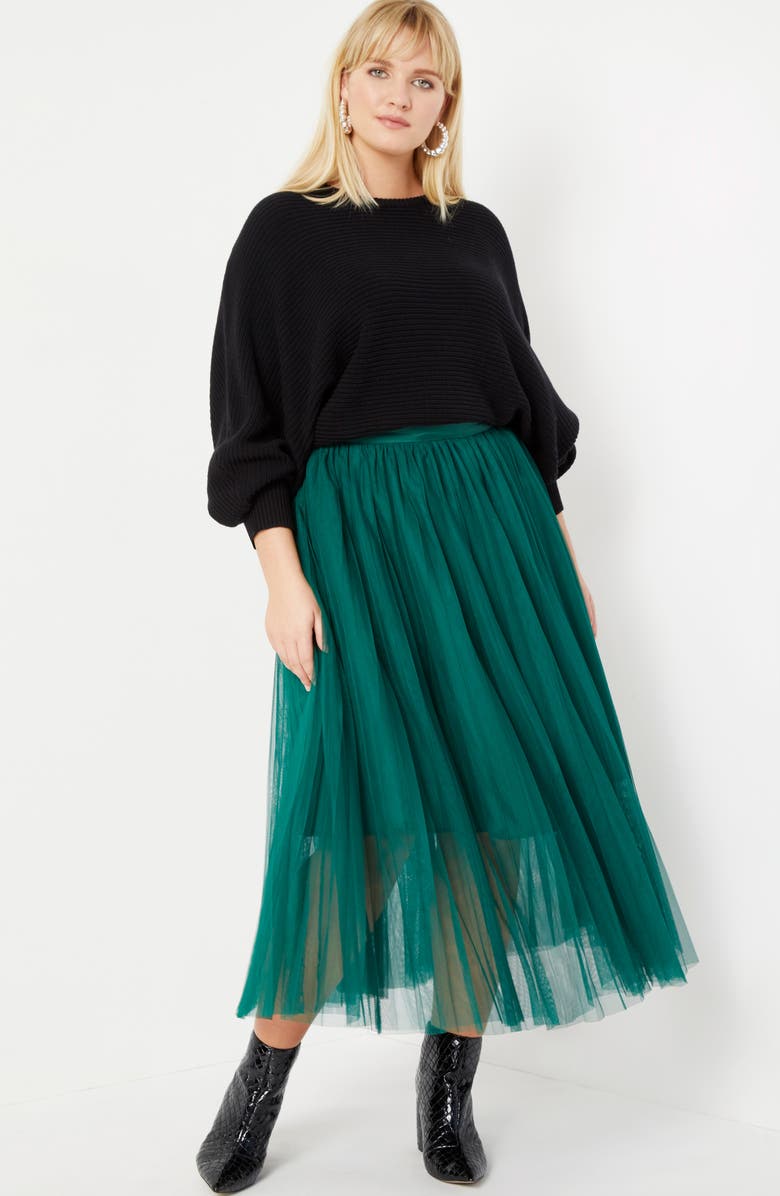 ELOQUII Pleated Tulle Maxi Skirt, Alternate, color,